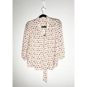 Under Skies Women's Button Up Tie Front Top Blouse Elephant Print 3/4 Sleeves